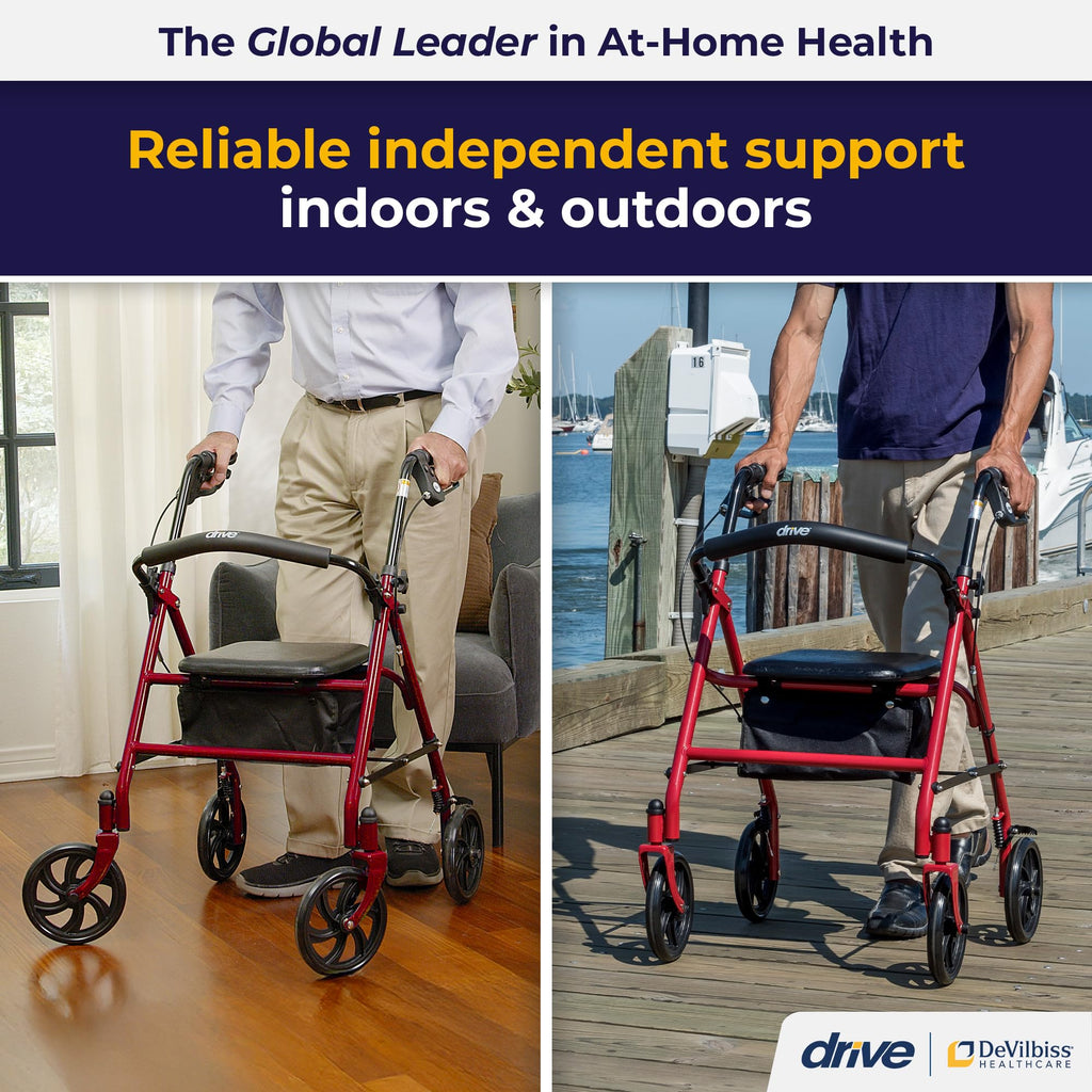 Medical Rollator Walker with Seat - Stable Mobility Support - Height Adjustable
