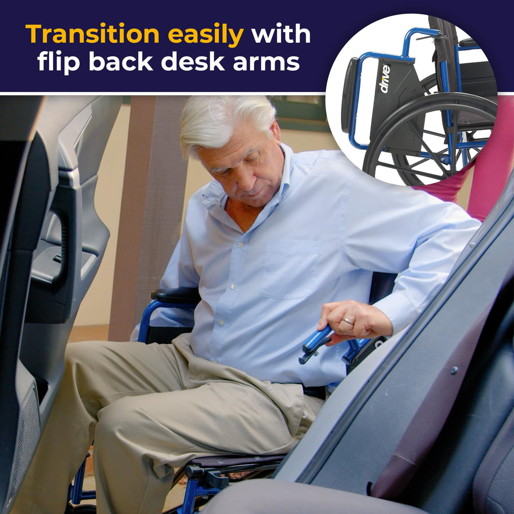 Medical Blue Streak Lightweight Wheelchair - Portable Folding Mobility Aid - Swing-Away