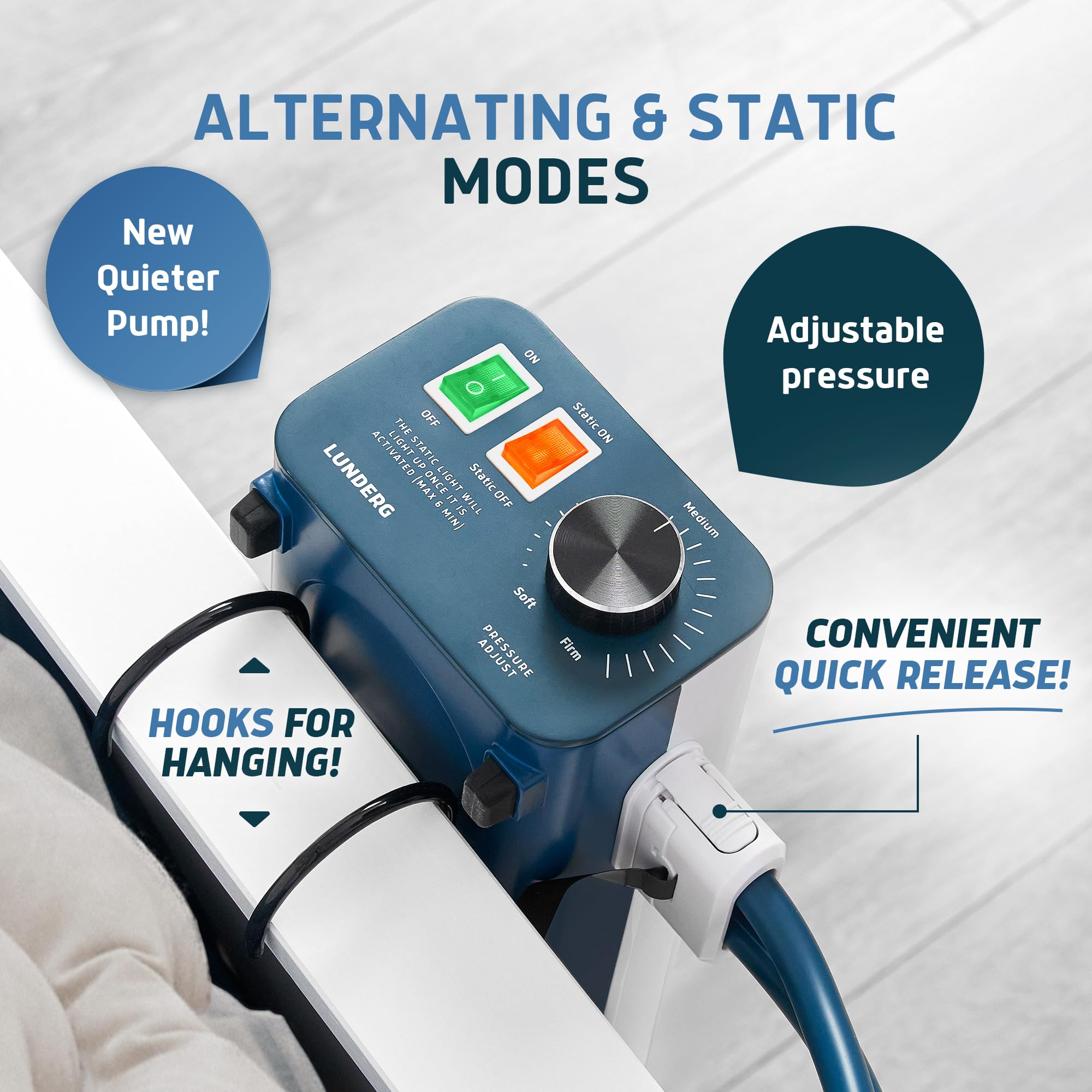 Alternating Air Pressure Mattress Pad with Static Mode & Flocking Add-on - Comfortable Bed Sore Prevention