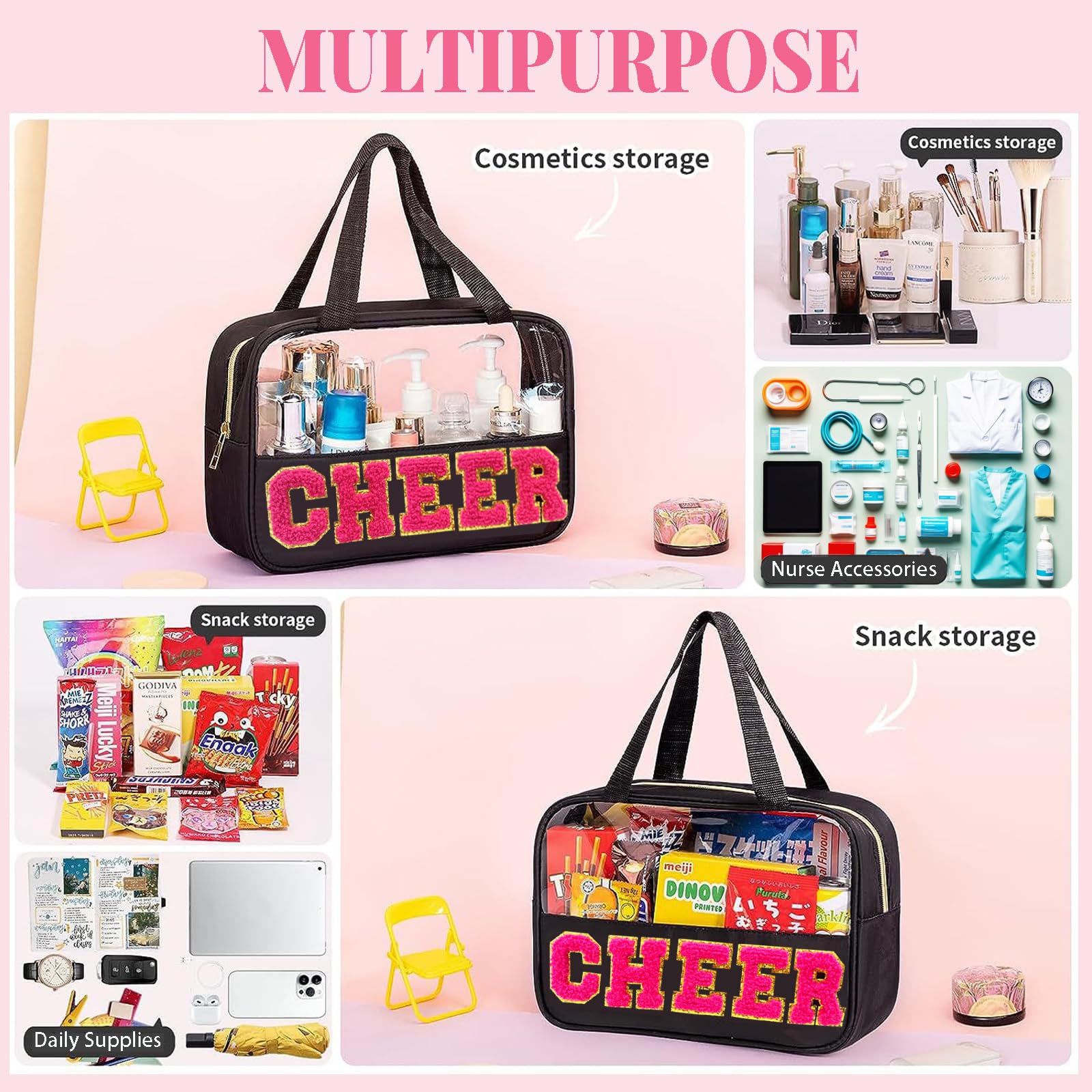 Letter MEDS Bag Clear Medical Medicine bag for Traveling Preppy Emergency Patch Bag with Handle