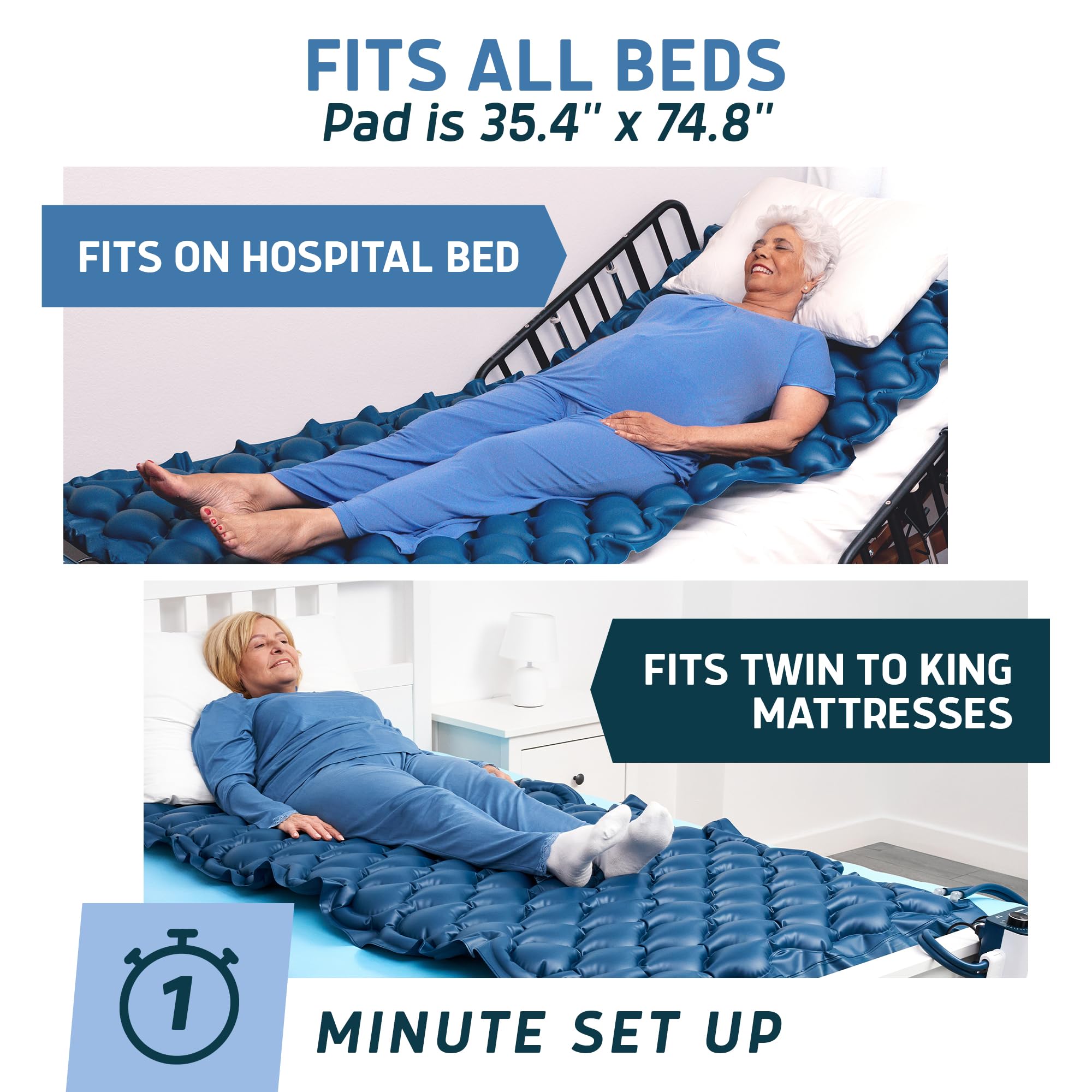 Alternating Air Pressure Mattress Pad with Static Mode & Flocking Add-on - Comfortable Bed Sore Prevention