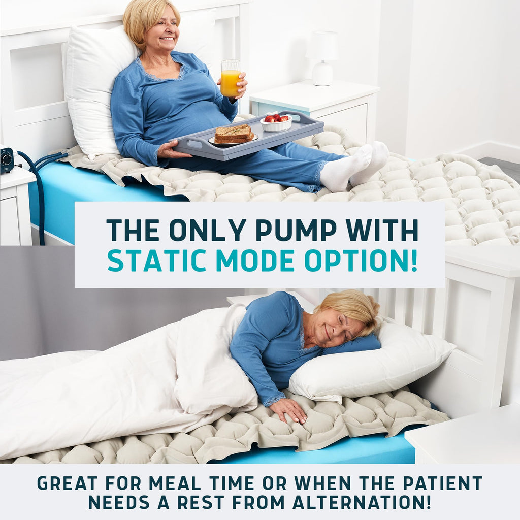 Alternating Air Pressure Mattress Pad with Static Mode & Flocking Add-on - Comfortable Bed Sore Prevention