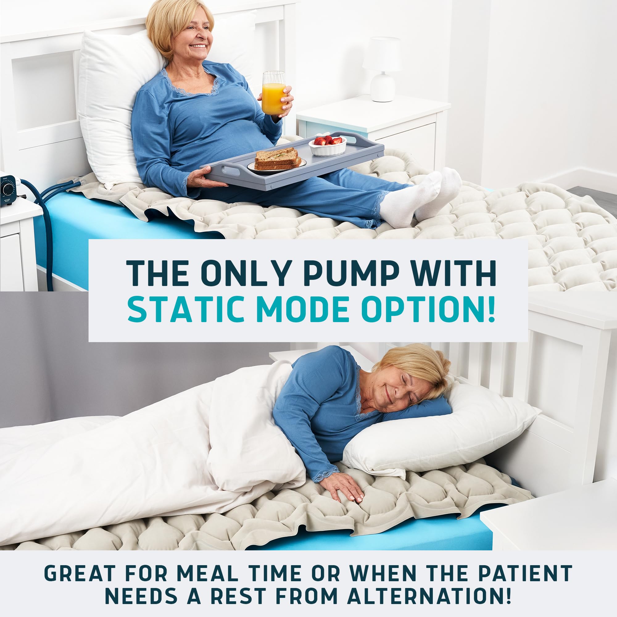 Alternating Air Pressure Mattress Pad with Static Mode & Flocking Add-on - Comfortable Bed Sore Prevention