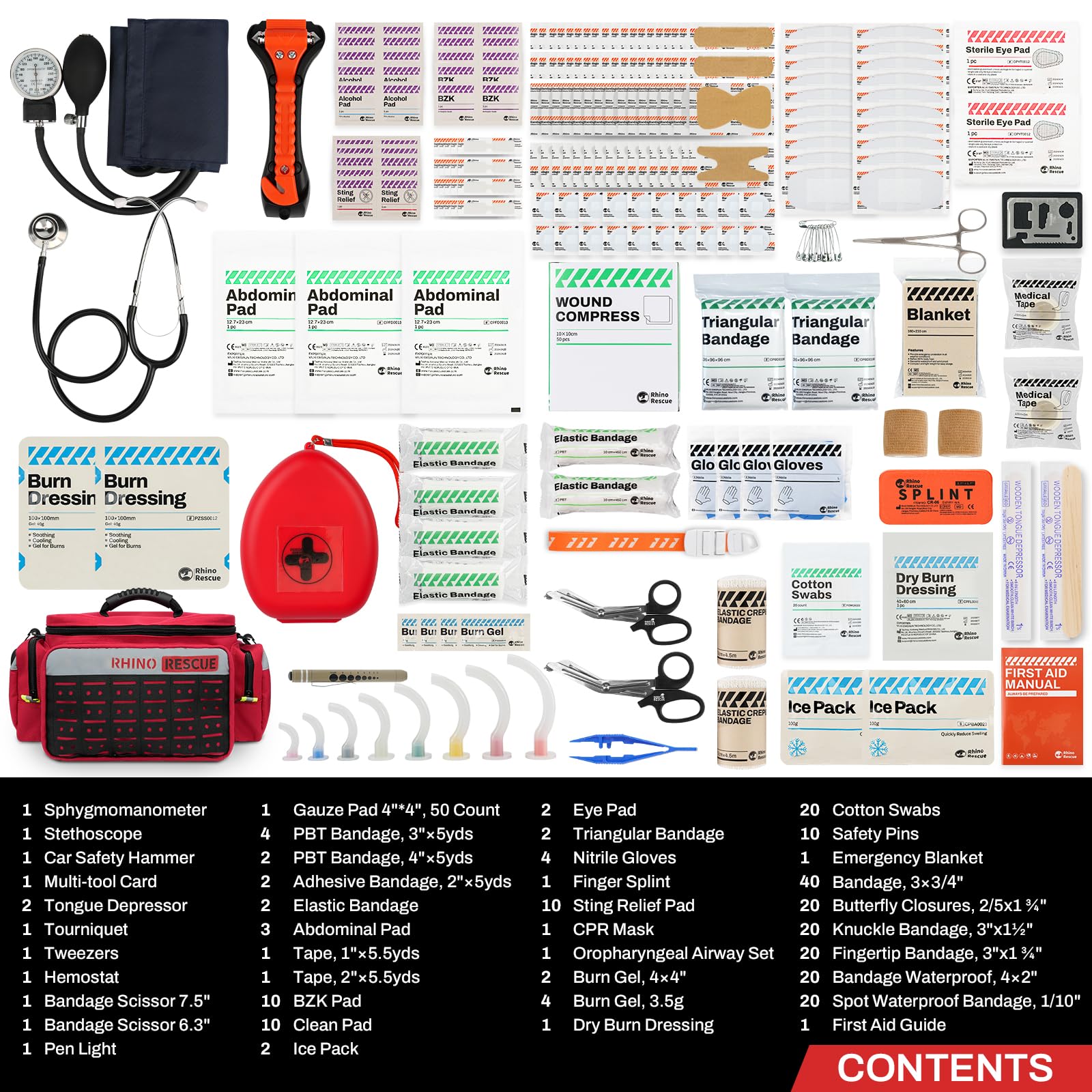 RESCUE First Responder First Aid Kit Fully-Stocked EMT Bag, Professional EMT/EMS Trauma