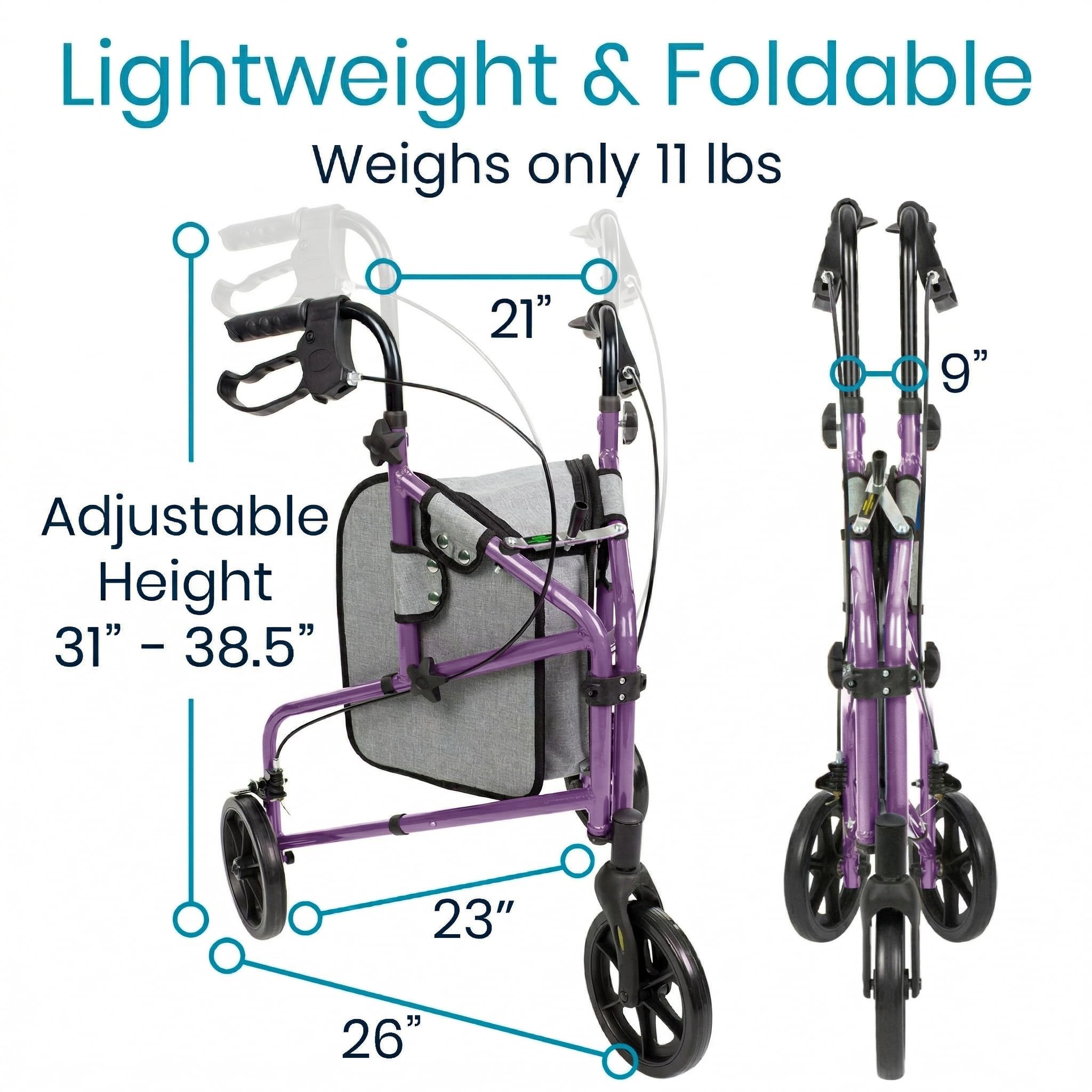 Mobility 3 Wheel Walker - Three Wheeled Rollator for Seniors