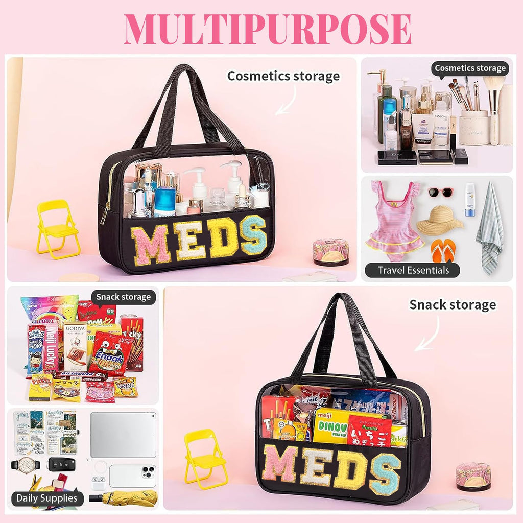Letter MEDS Bag Clear Medical Medicine bag for Traveling Preppy Emergency Patch Bag with Handle