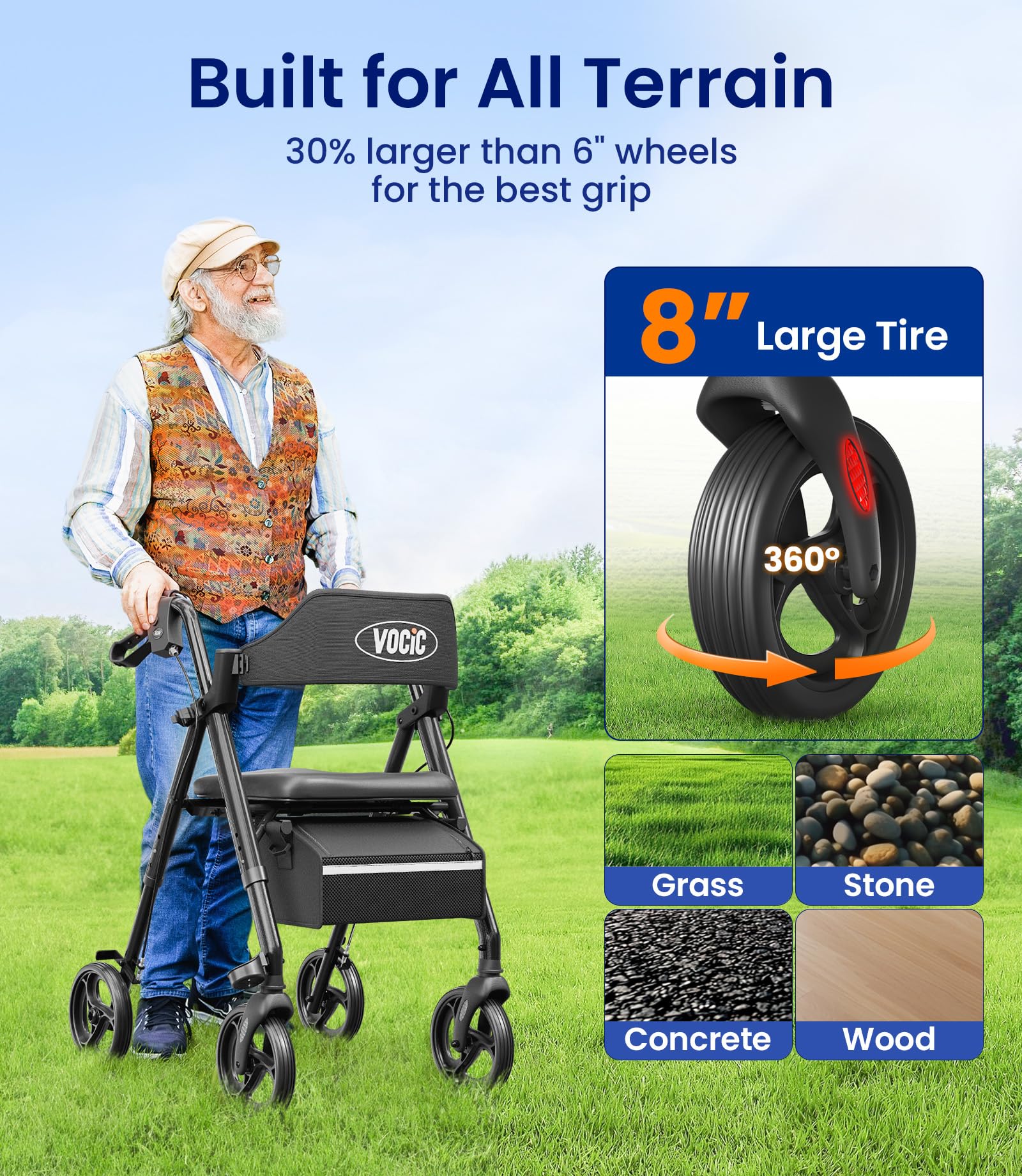 Walkers for Seniors, Z21 Rollator Walker with Seat Supports 350lb
