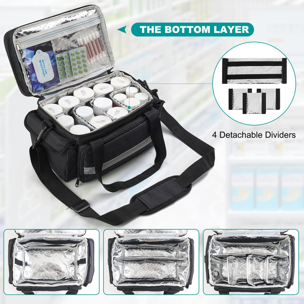 Medicine Organizer with Adjustable Divider, Double-Layer Medicine Bottle organizer Storage