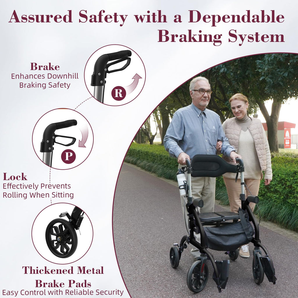 Walkers for Seniors, 2 in 1 Rollator Walker with Seat, 10" Front & 8" Rear Big Wheels, Walker Wheelchair Combo