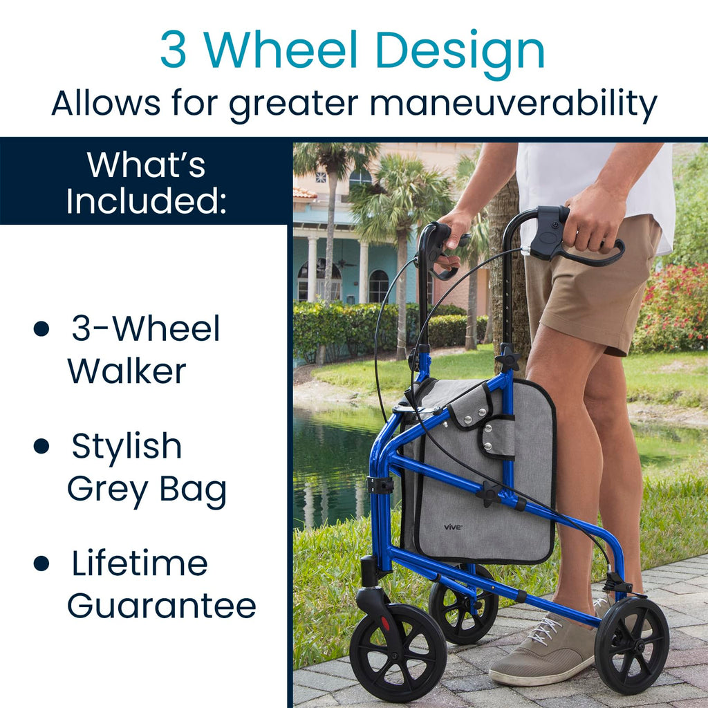 Mobility 3 Wheel Walker - Three Wheeled Rollator for Seniors