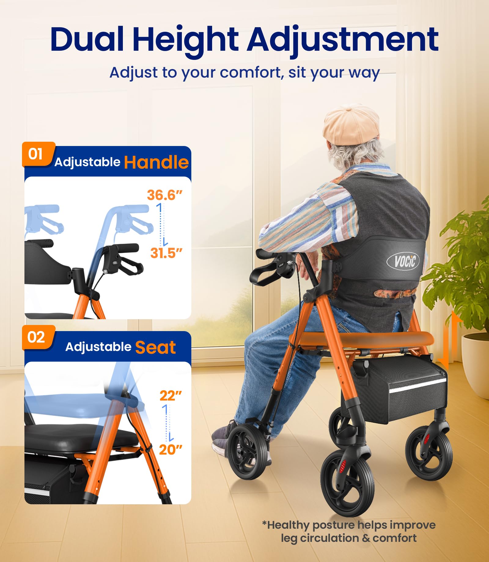 Walkers for Seniors, Z21 Rollator Walker with Seat Supports 350lb