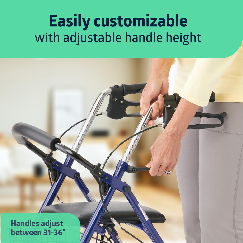 Steel Rollator Walker with 8 Inch Wheels, Folding Rolling Walker