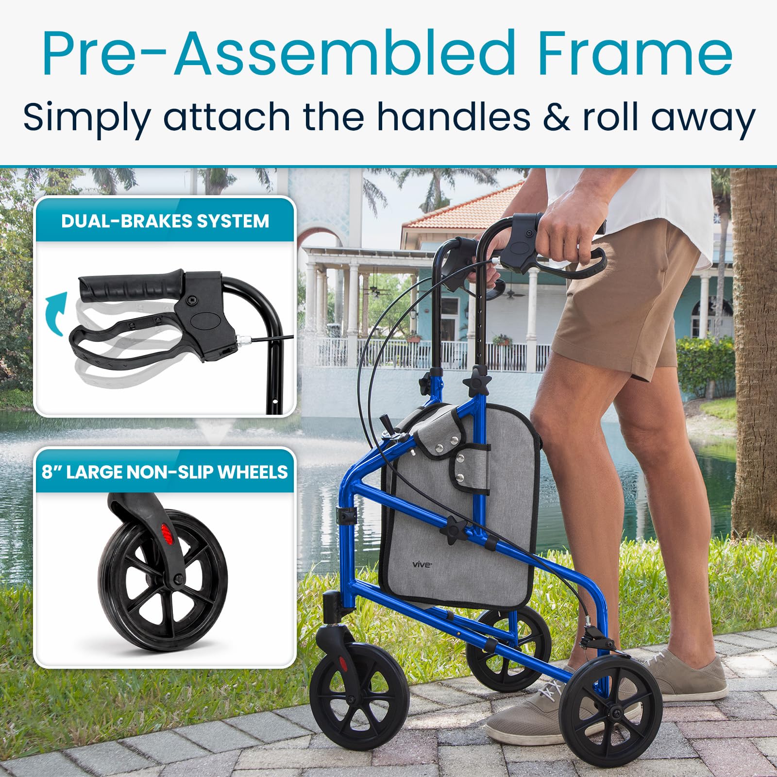 Mobility 3 Wheel Walker - Three Wheeled Rollator for Seniors
