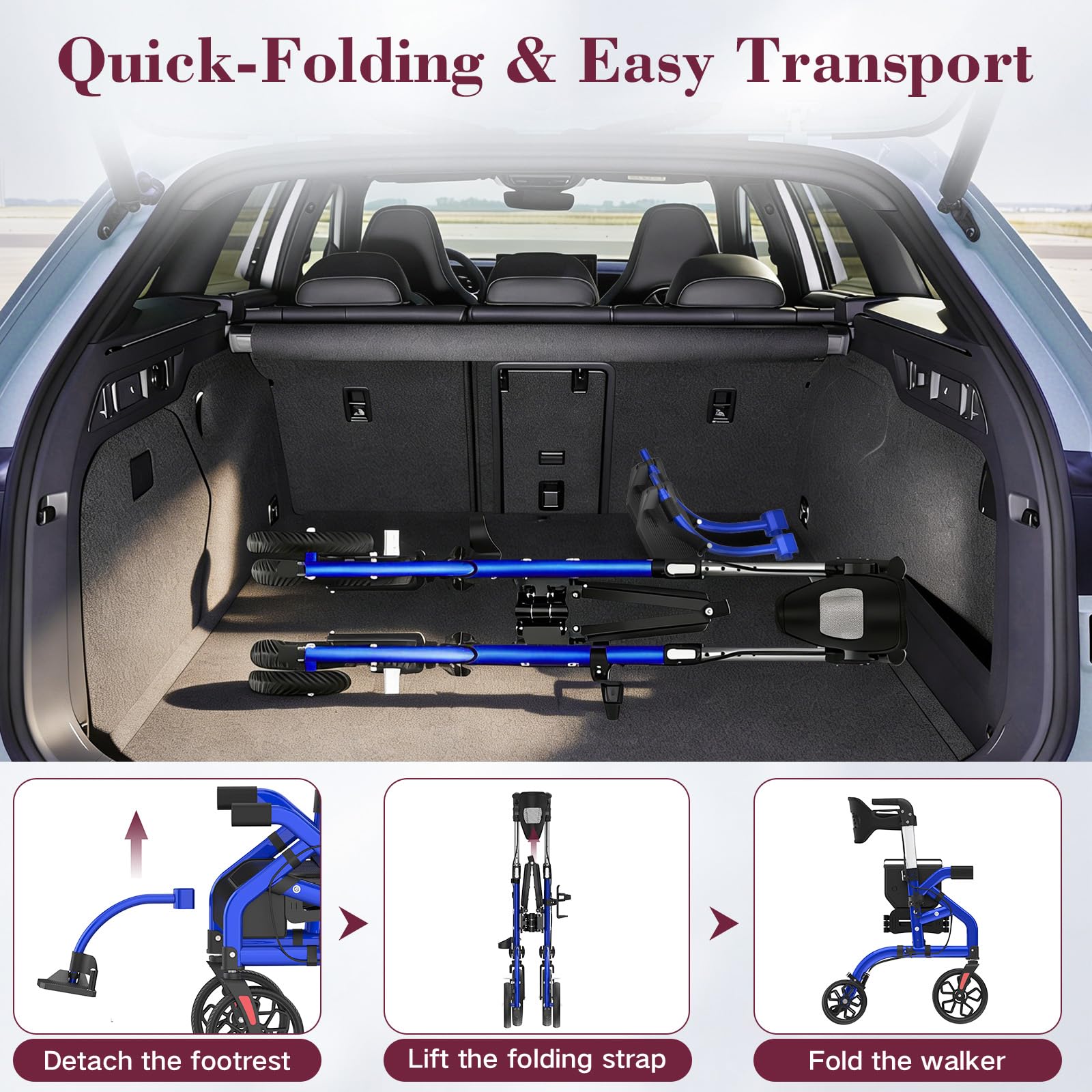 Walkers for Seniors, 2 in 1 Rollator Walker with Seat, 10" Front & 8" Rear Big Wheels, Walker Wheelchair Combo