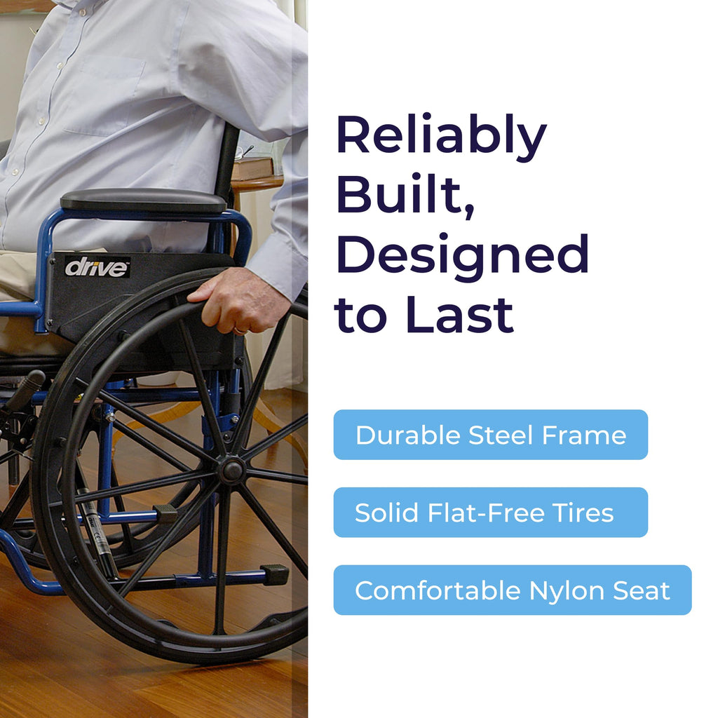 Medical Blue Streak Lightweight Wheelchair - Portable Folding Mobility Aid - Swing-Away