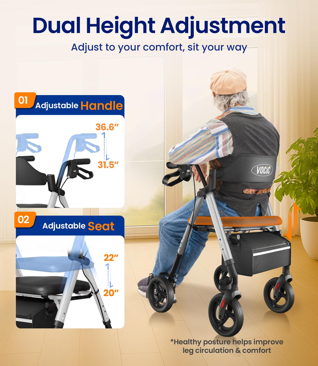 Walkers for Seniors, Z21 Rollator Walker with Seat Supports 350lb