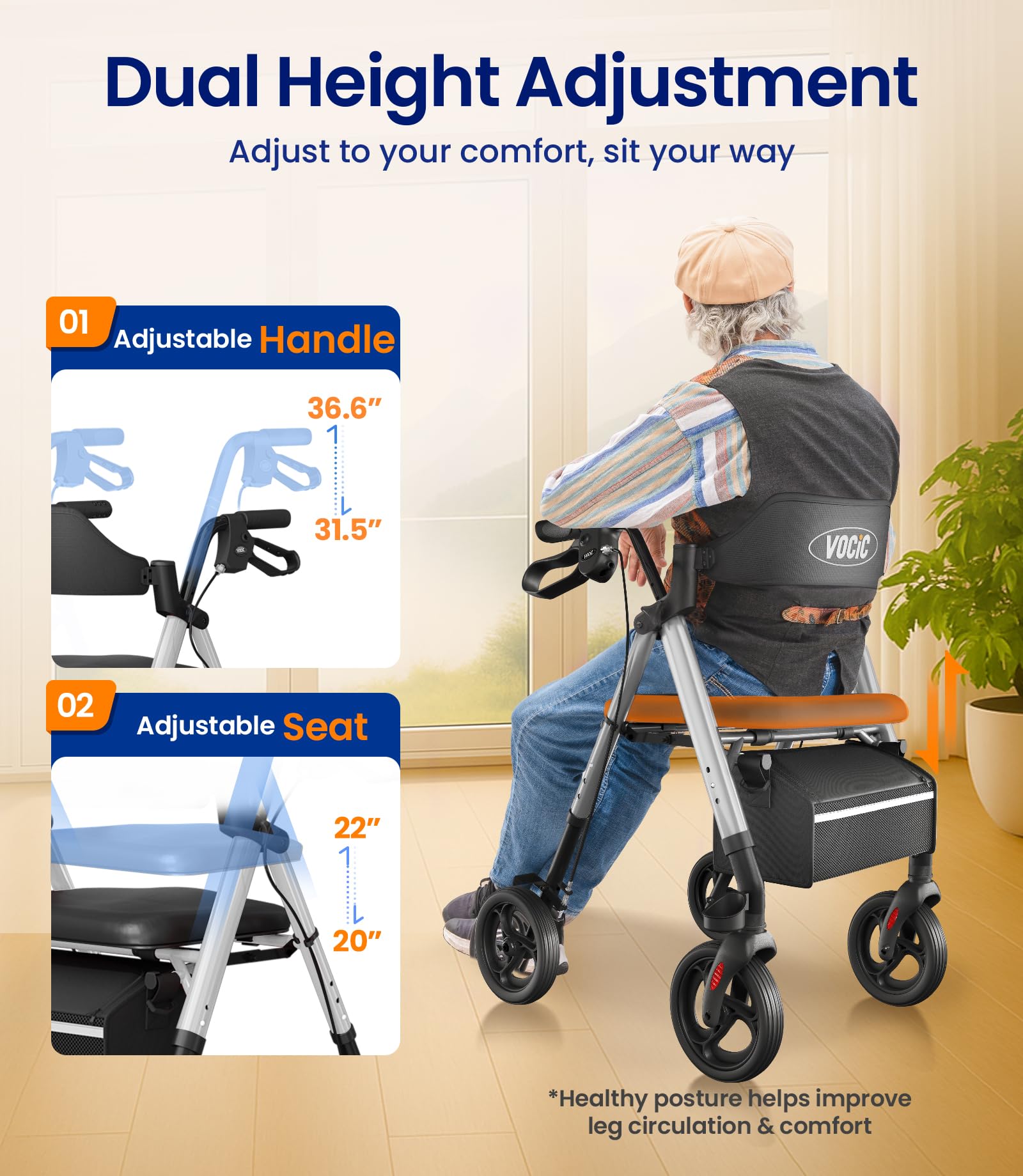 Walkers for Seniors, Z21 Rollator Walker with Seat Supports 350lb