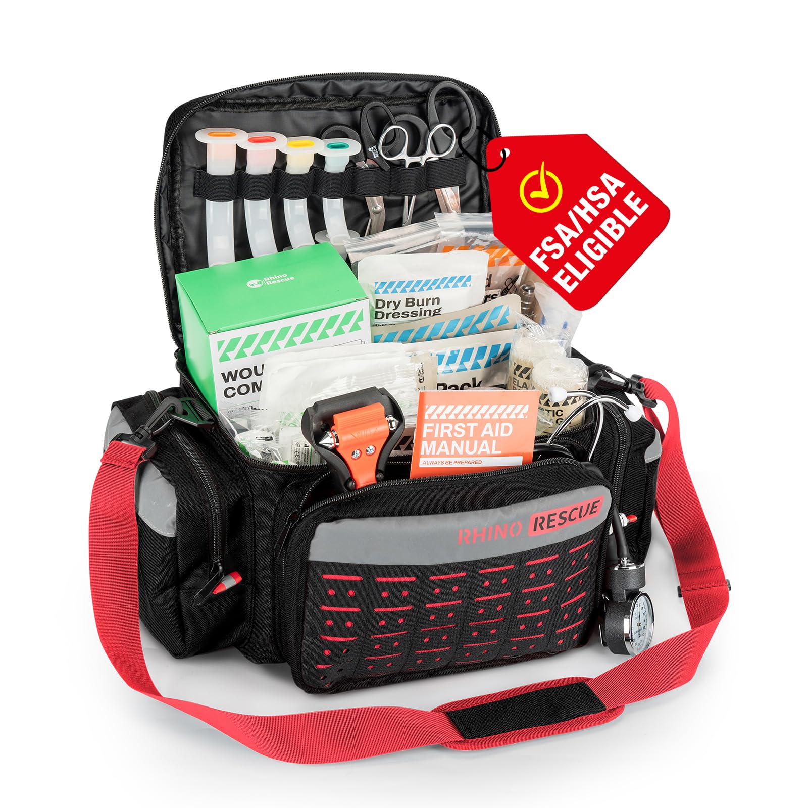 RESCUE First Responder First Aid Kit Fully-Stocked EMT Bag, Professional EMT/EMS Trauma