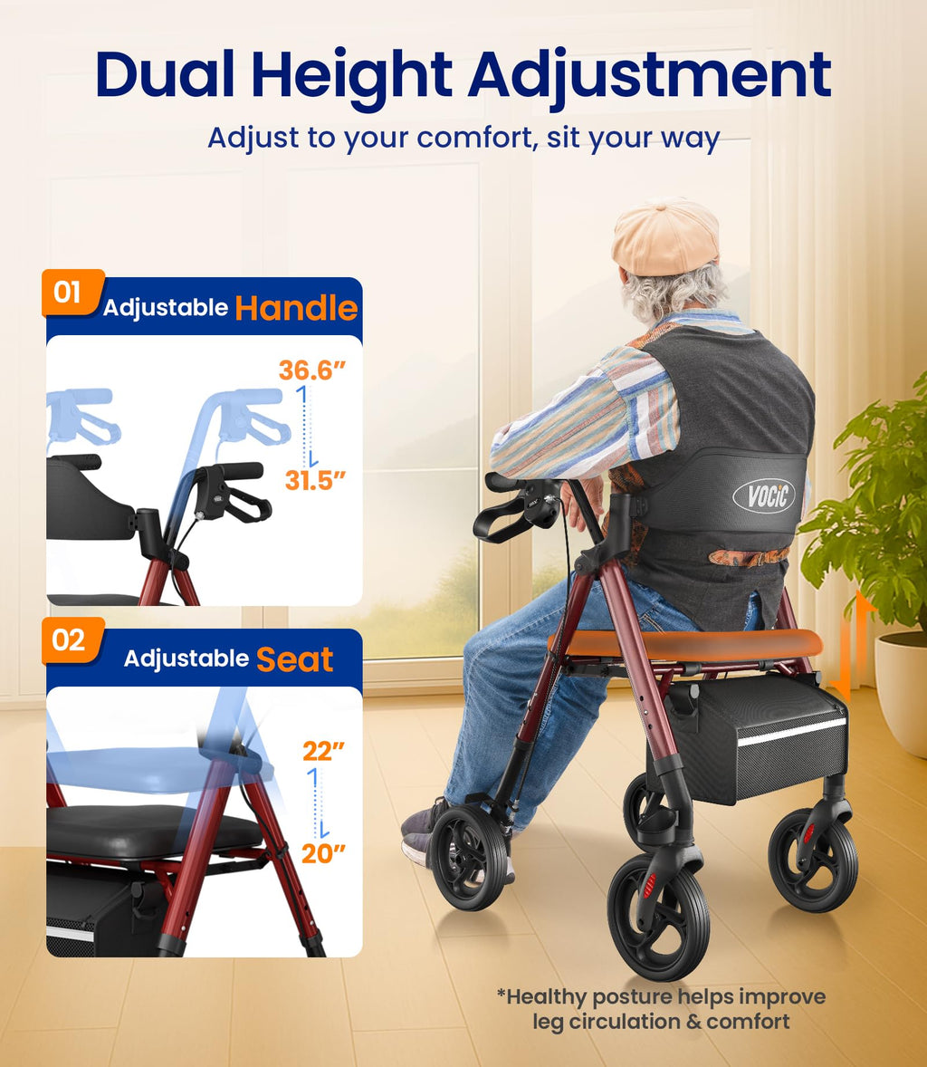 Walkers for Seniors, Z21 Rollator Walker with Seat Supports 350lb