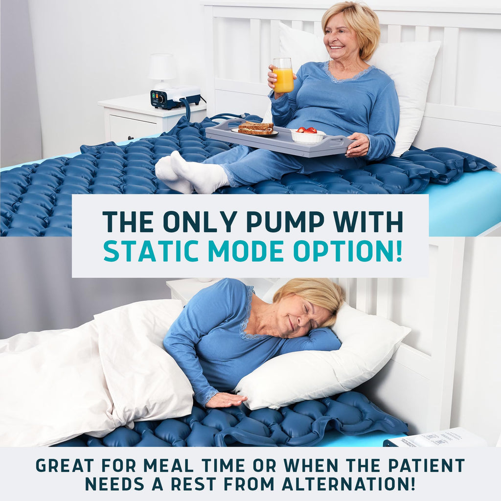Alternating Air Pressure Mattress Pad with Static Mode & Flocking Add-on - Comfortable Bed Sore Prevention