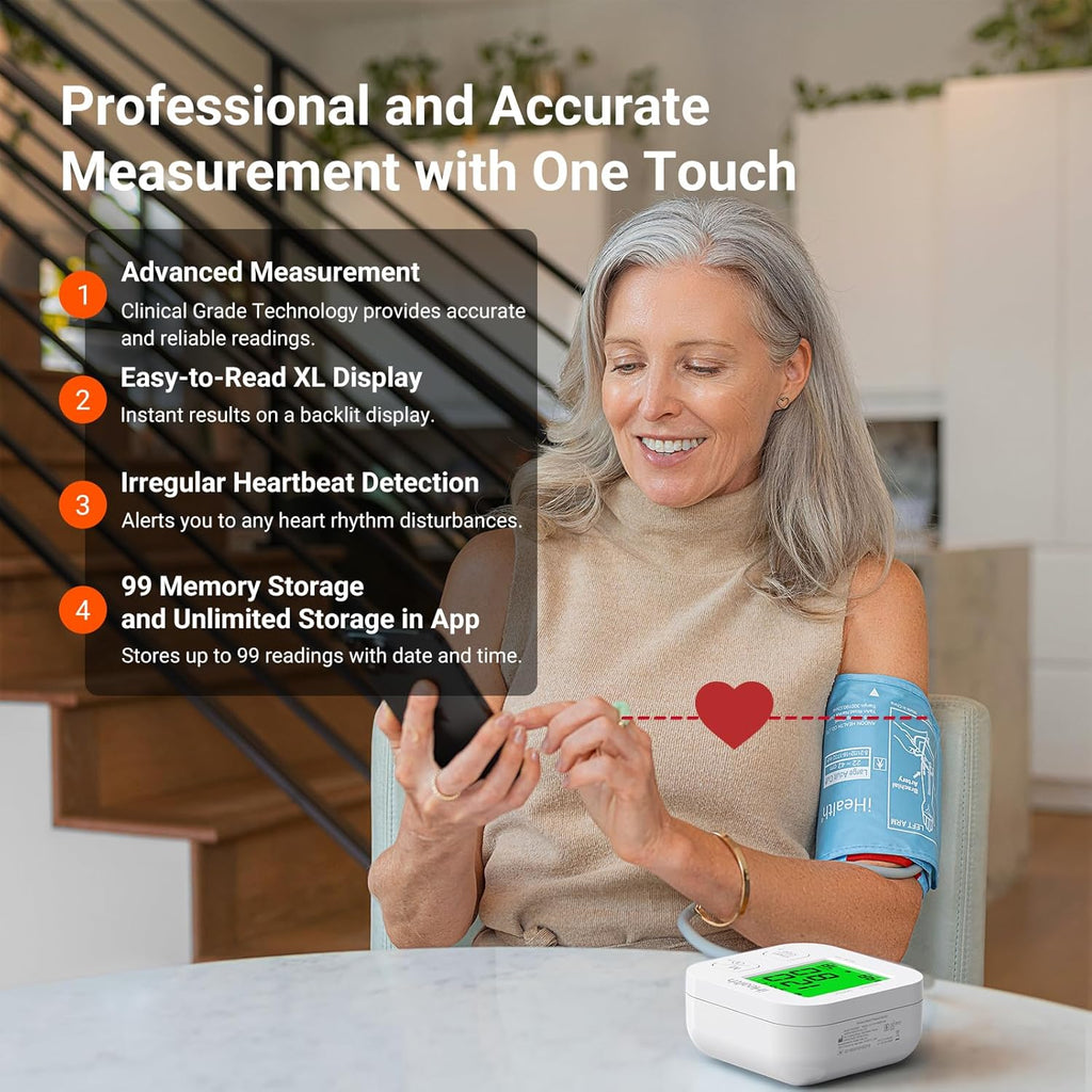 Health Track Smart Upper Arm Blood Pressure Monitor,  fits Standard to Large Adult Arms, Bluetooth Compatible for iOS & Android Devices