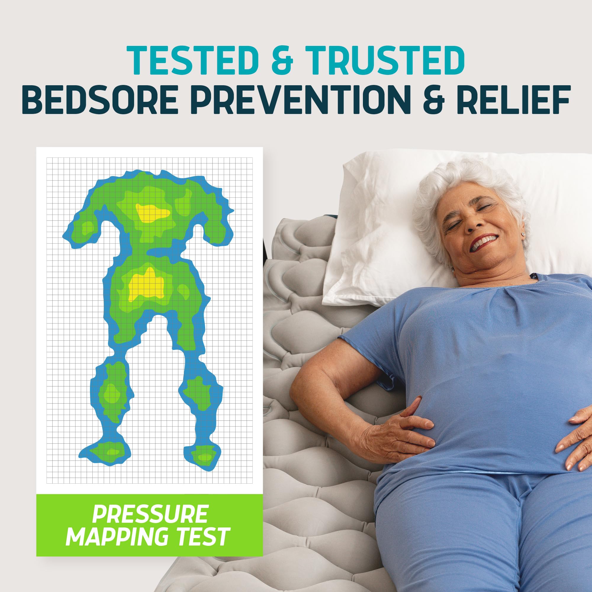 Alternating Air Pressure Mattress Pad with Static Mode & Flocking Add-on - Comfortable Bed Sore Prevention
