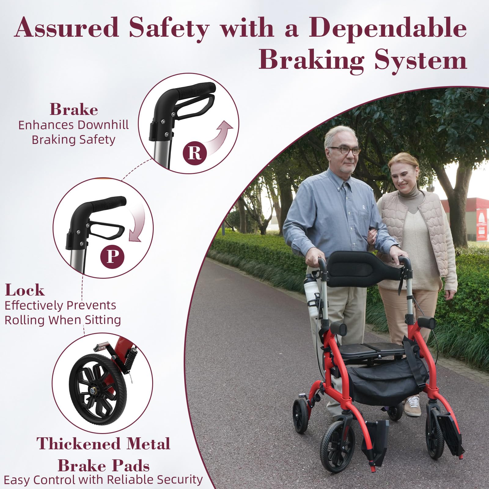 Walkers for Seniors, 2 in 1 Rollator Walker with Seat, 10" Front & 8" Rear Big Wheels, Walker Wheelchair Combo