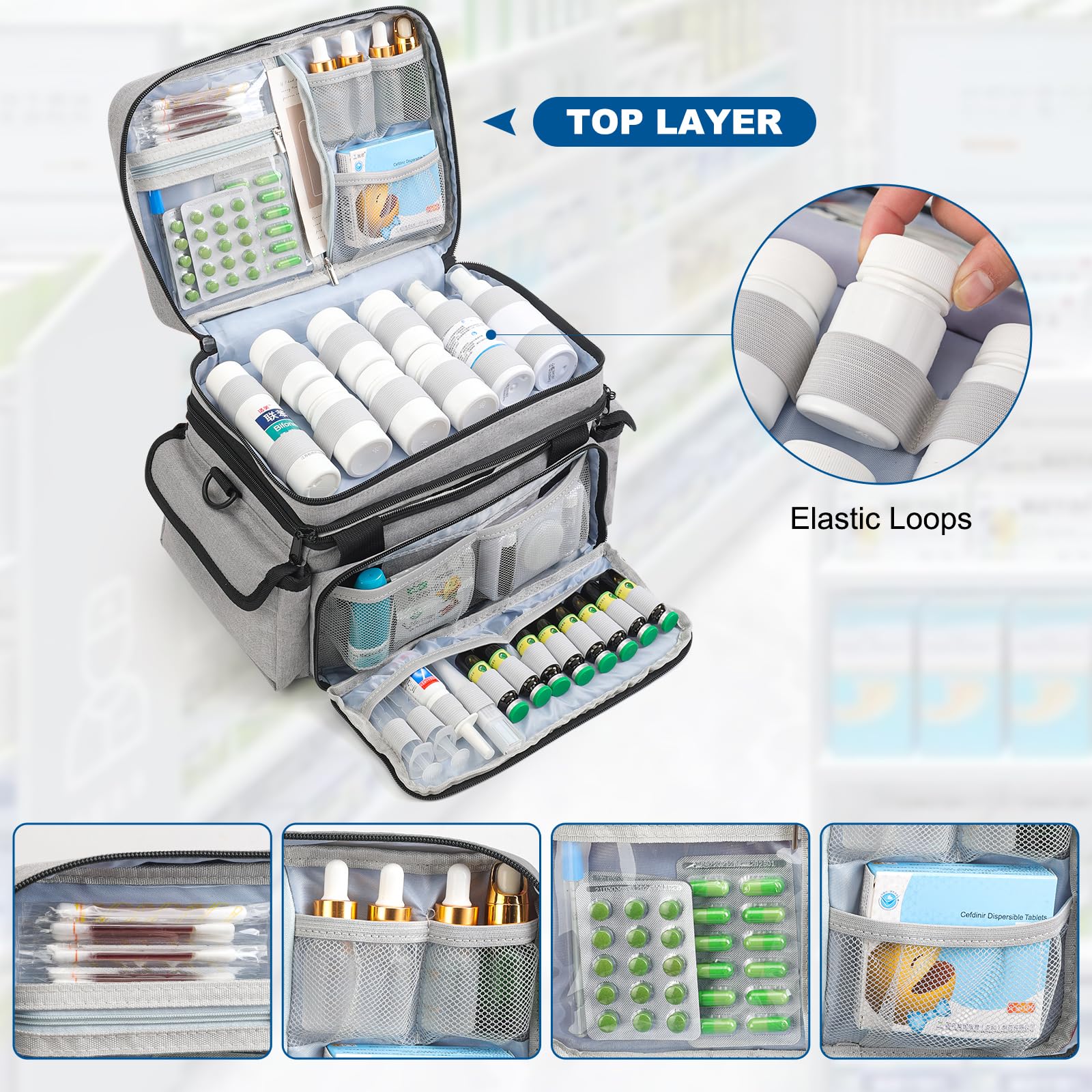 Medicine Organizer with Adjustable Divider, Double-Layer Medicine Bottle organizer Storage