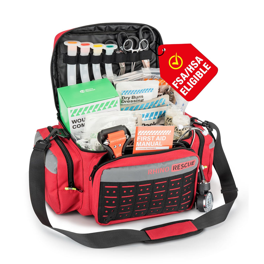 RESCUE First Responder First Aid Kit Fully-Stocked EMT Bag, Professional EMT/EMS Trauma