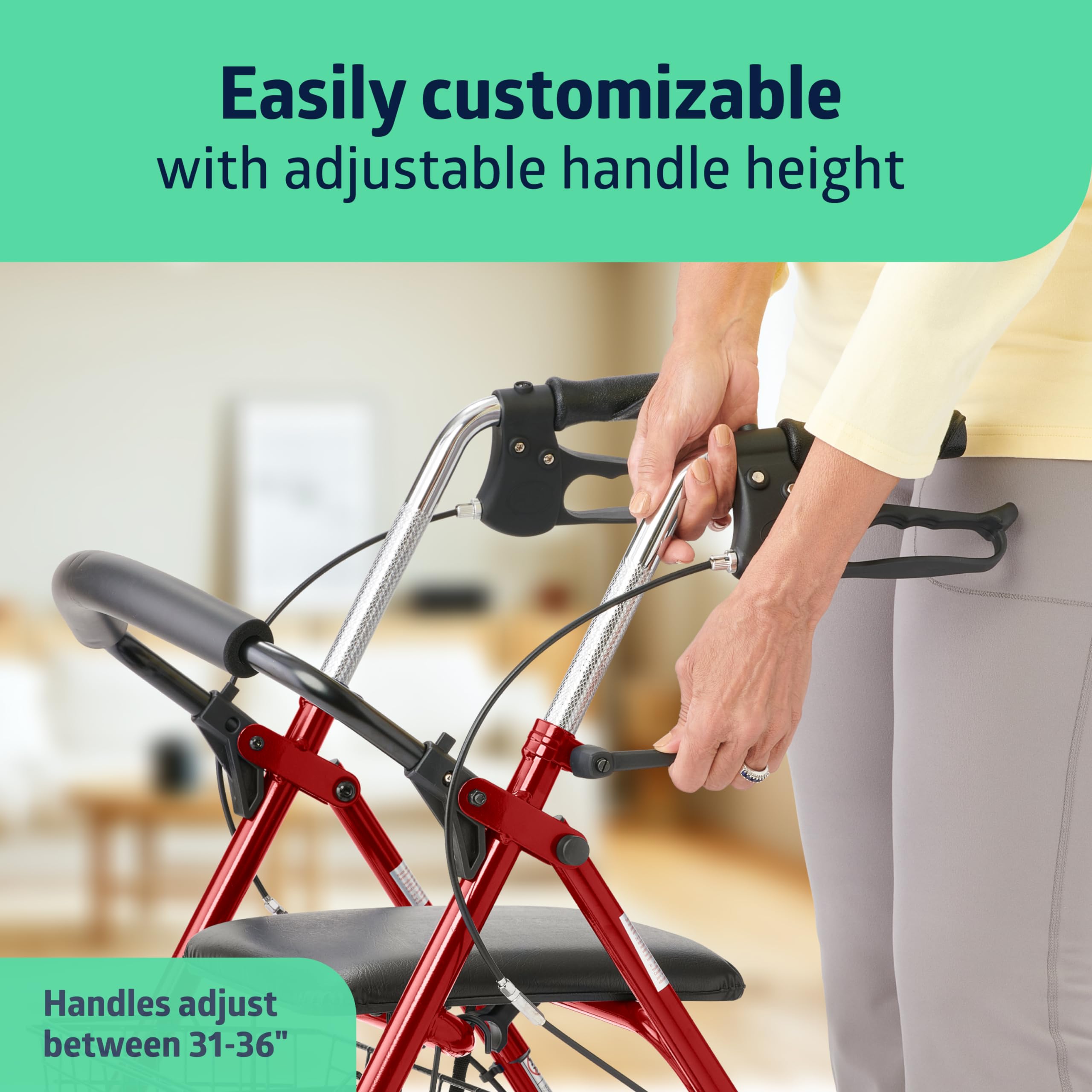 Steel Rollator Walker with 8 Inch Wheels, Folding Rolling Walker