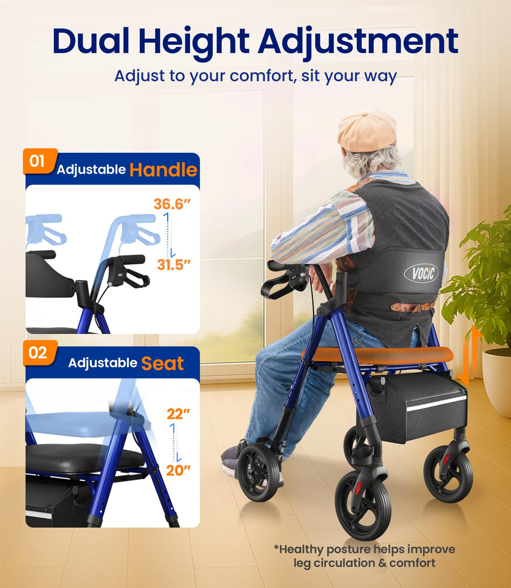 Walkers for Seniors, Z21 Rollator Walker with Seat Supports 350lb