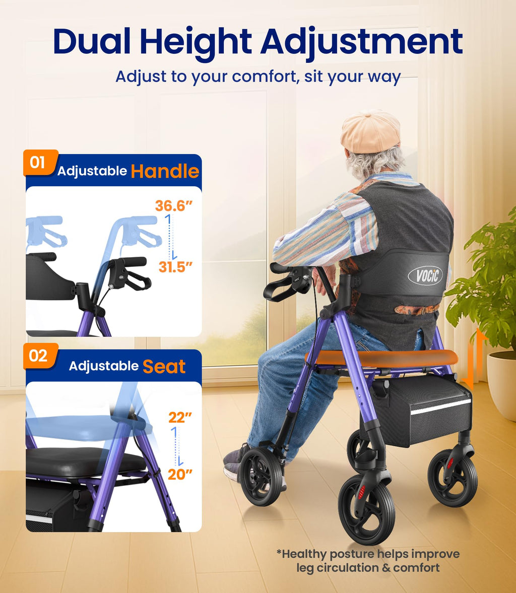 Walkers for Seniors, Z21 Rollator Walker with Seat Supports 350lb