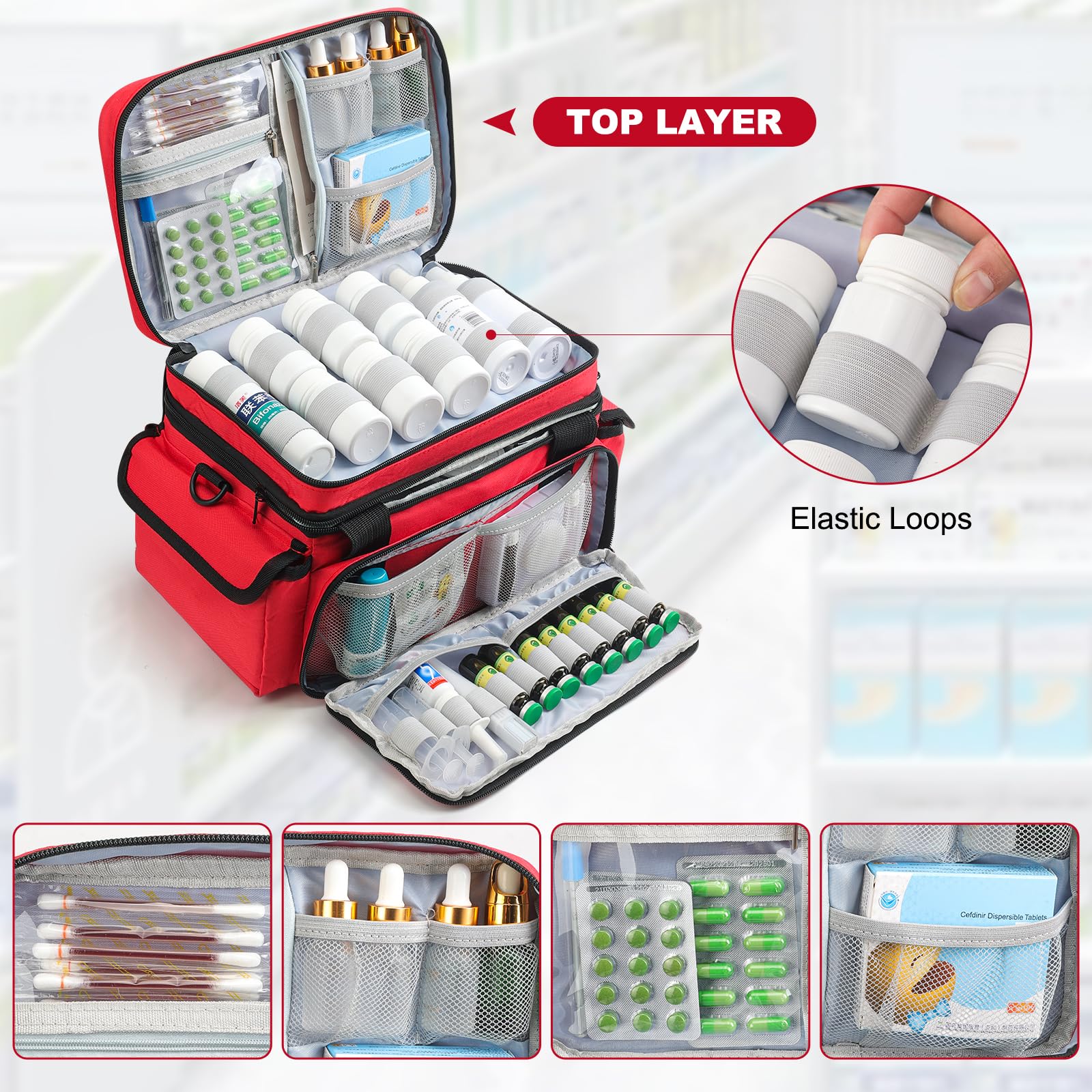 Medicine Organizer with Adjustable Divider, Double-Layer Medicine Bottle organizer Storage