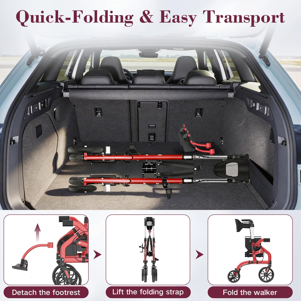 Walkers for Seniors, 2 in 1 Rollator Walker with Seat, 10" Front & 8" Rear Big Wheels, Walker Wheelchair Combo