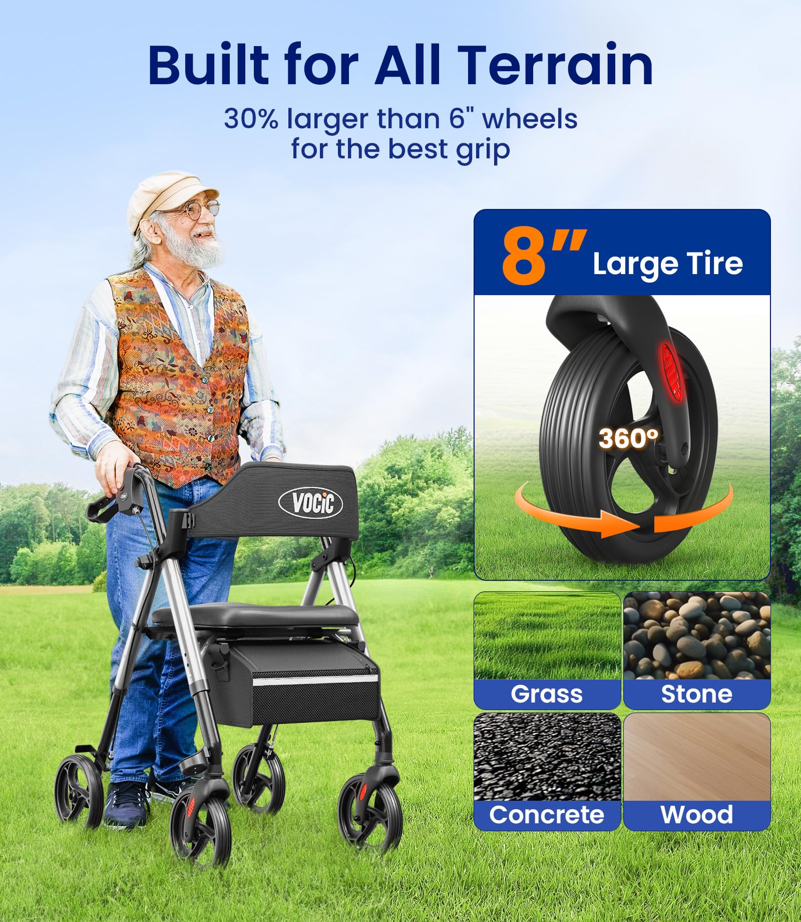 Walkers for Seniors, Z21 Rollator Walker with Seat Supports 350lb