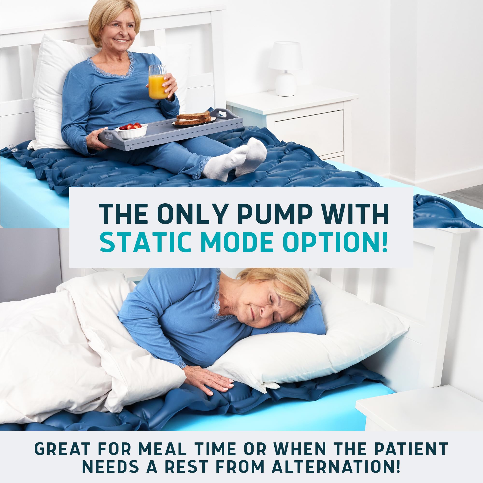 Alternating Air Pressure Mattress Pad with Static Mode & Flocking Add-on - Comfortable Bed Sore Prevention