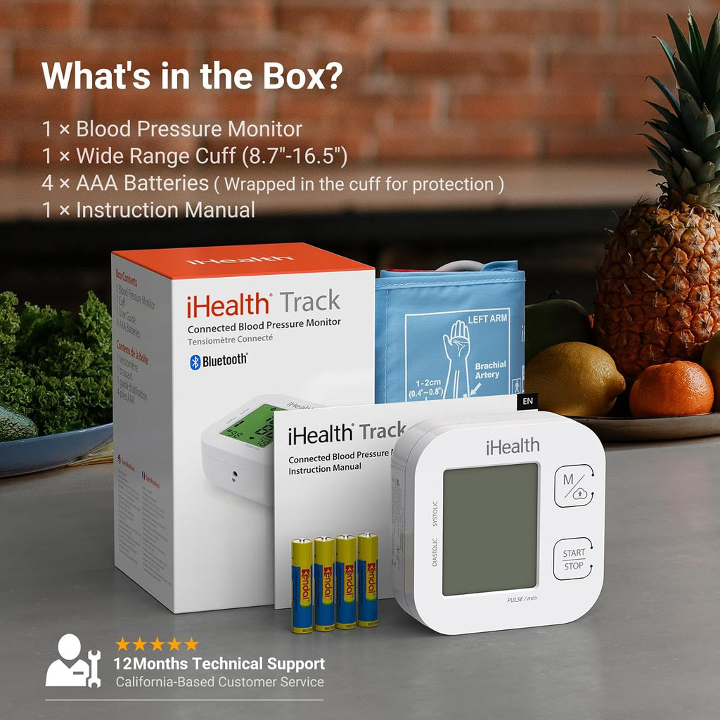 Health Track Smart Upper Arm Blood Pressure Monitor,  fits Standard to Large Adult Arms, Bluetooth Compatible for iOS & Android Devices