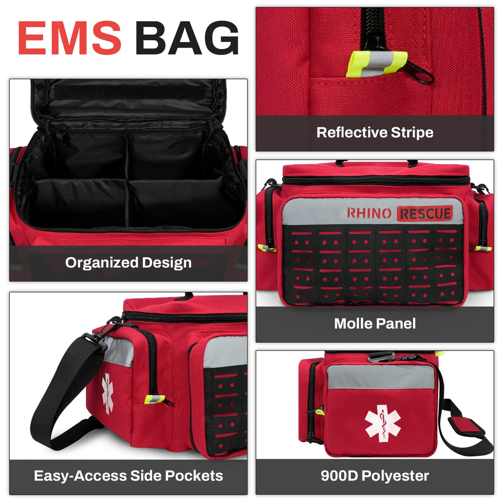 RESCUE First Responder First Aid Kit Fully-Stocked EMT Bag, Professional EMT/EMS Trauma