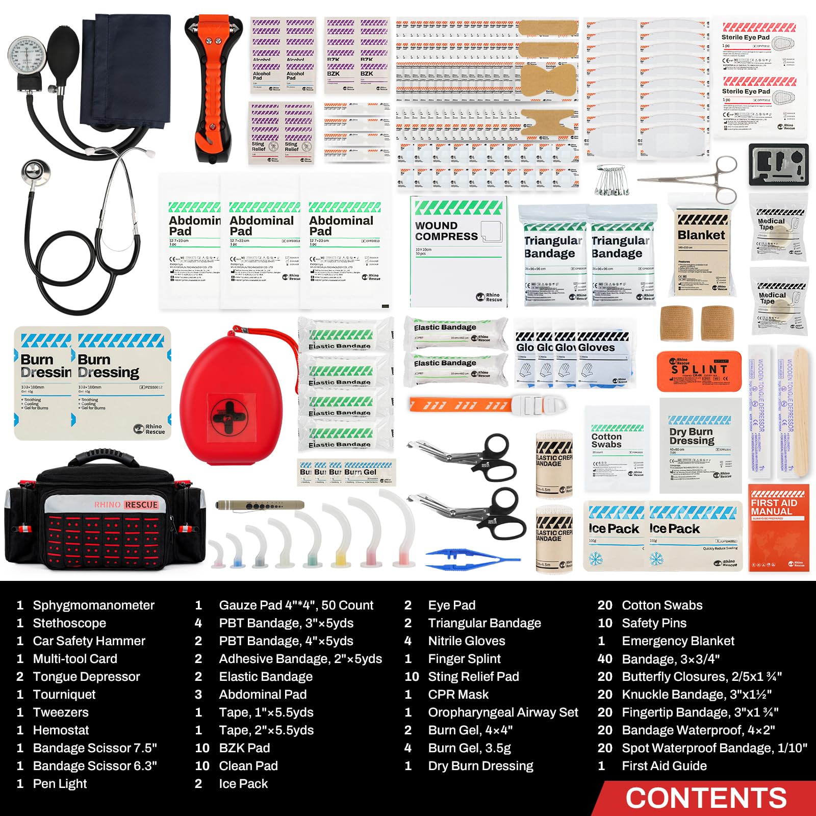 RESCUE First Responder First Aid Kit Fully-Stocked EMT Bag, Professional EMT/EMS Trauma