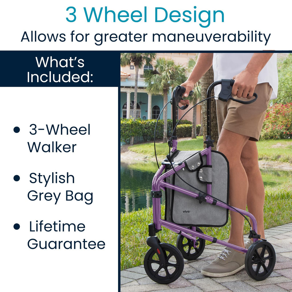 Mobility 3 Wheel Walker - Three Wheeled Rollator for Seniors