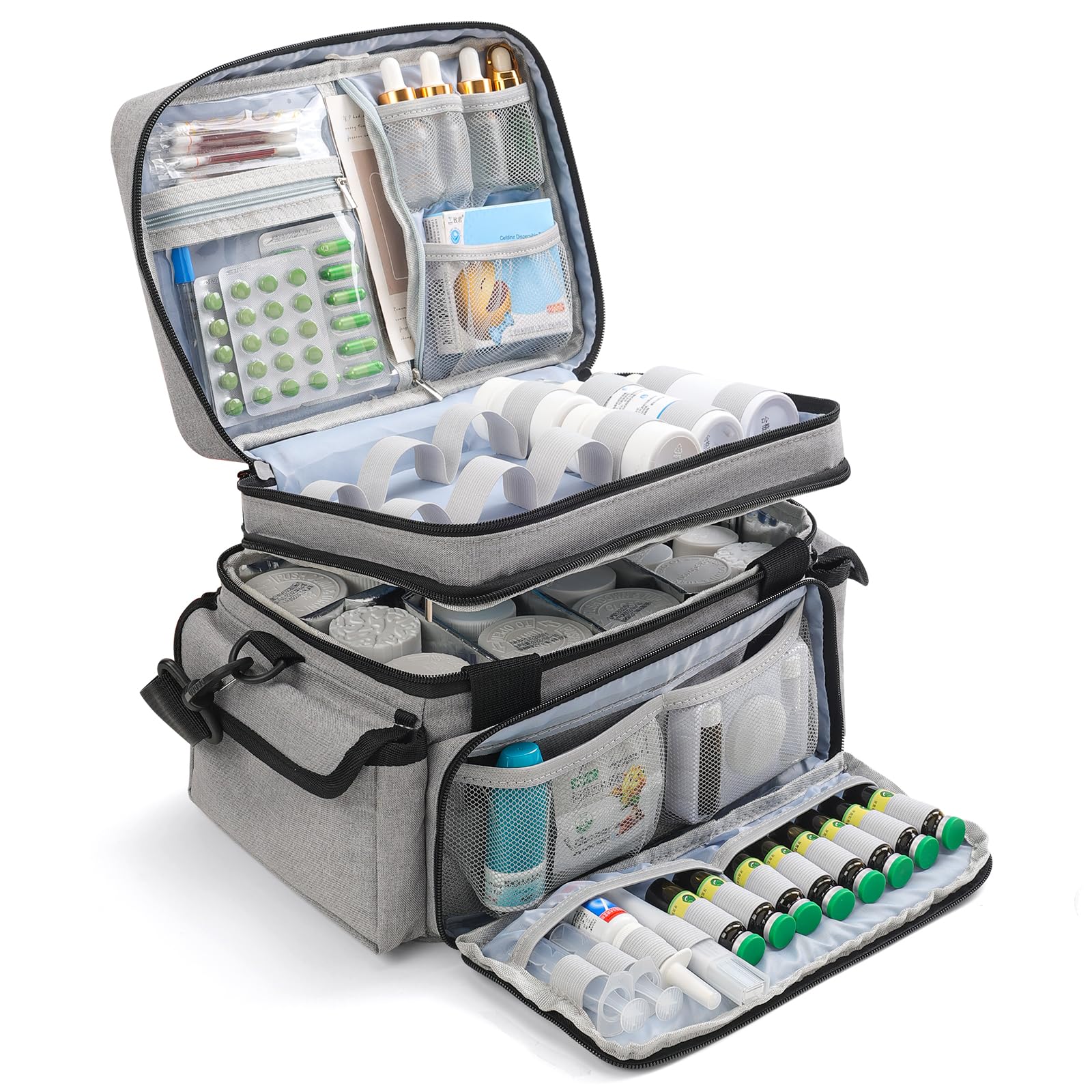 Medicine Organizer with Adjustable Divider, Double-Layer Medicine Bottle organizer Storage