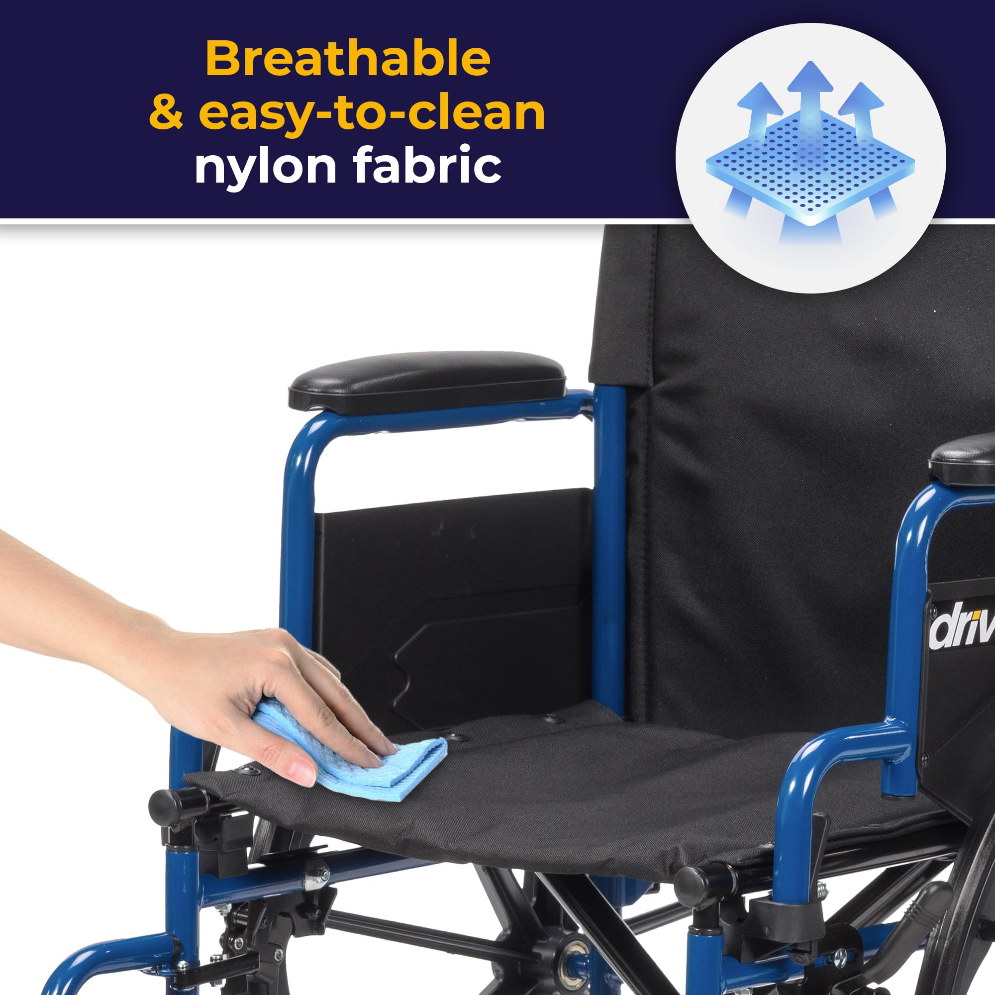 Medical Blue Streak Lightweight Wheelchair - Portable Folding Mobility Aid - Swing-Away