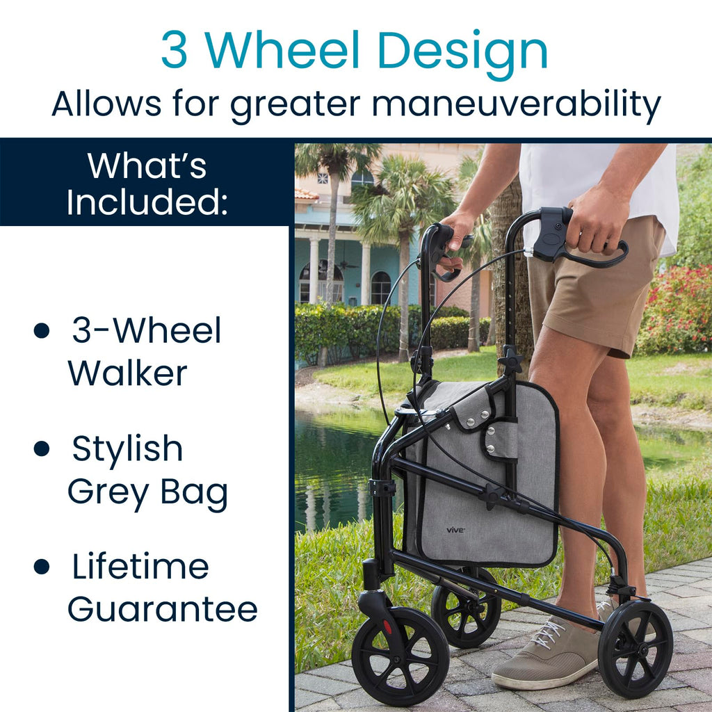 Mobility 3 Wheel Walker - Three Wheeled Rollator for Seniors