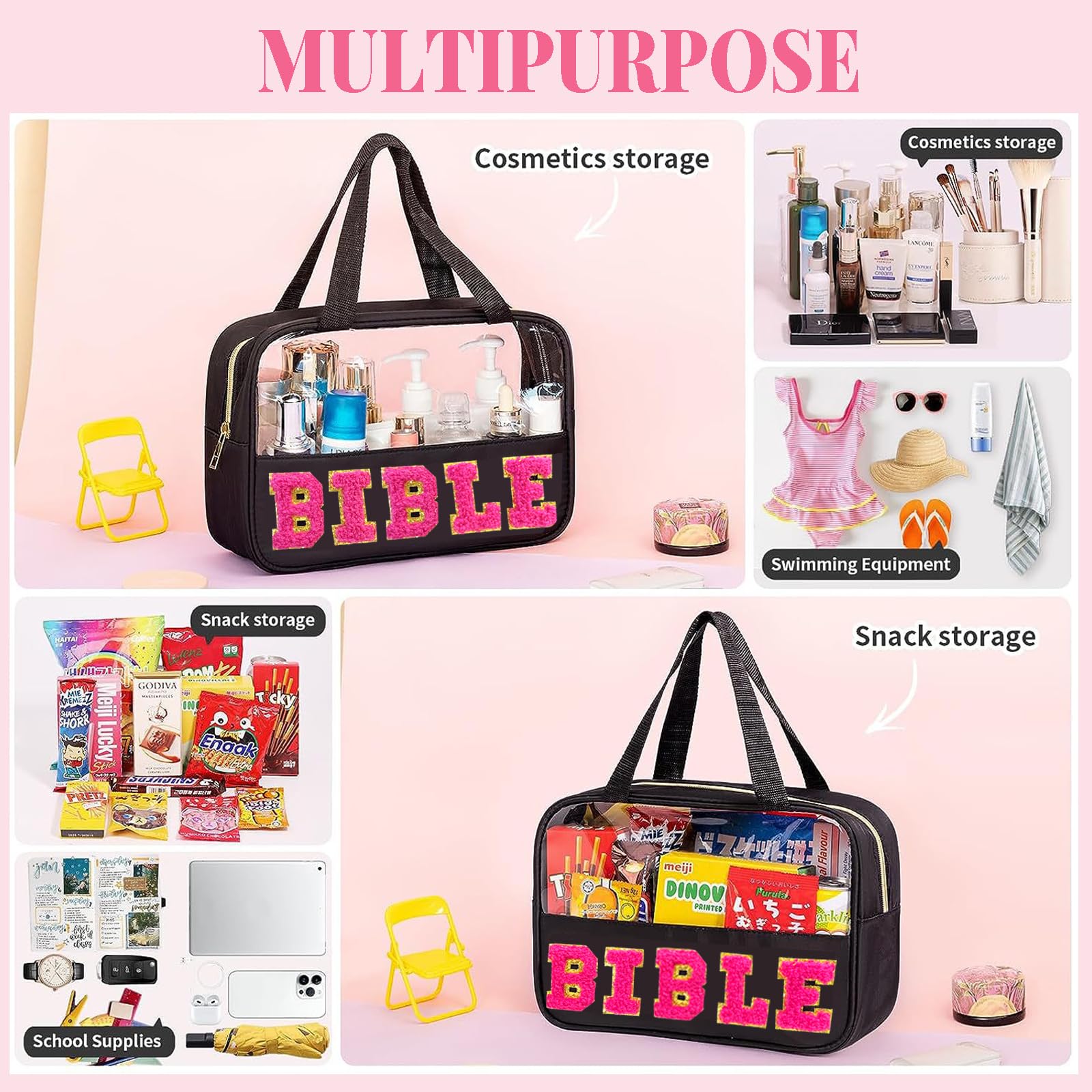Letter MEDS Bag Clear Medical Medicine bag for Traveling Preppy Emergency Patch Bag with Handle