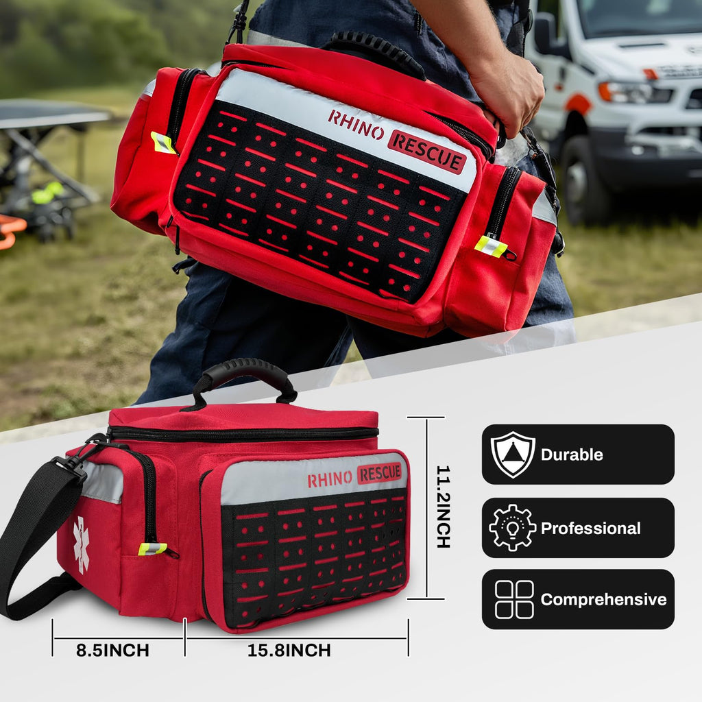 RESCUE First Responder First Aid Kit Fully-Stocked EMT Bag, Professional EMT/EMS Trauma