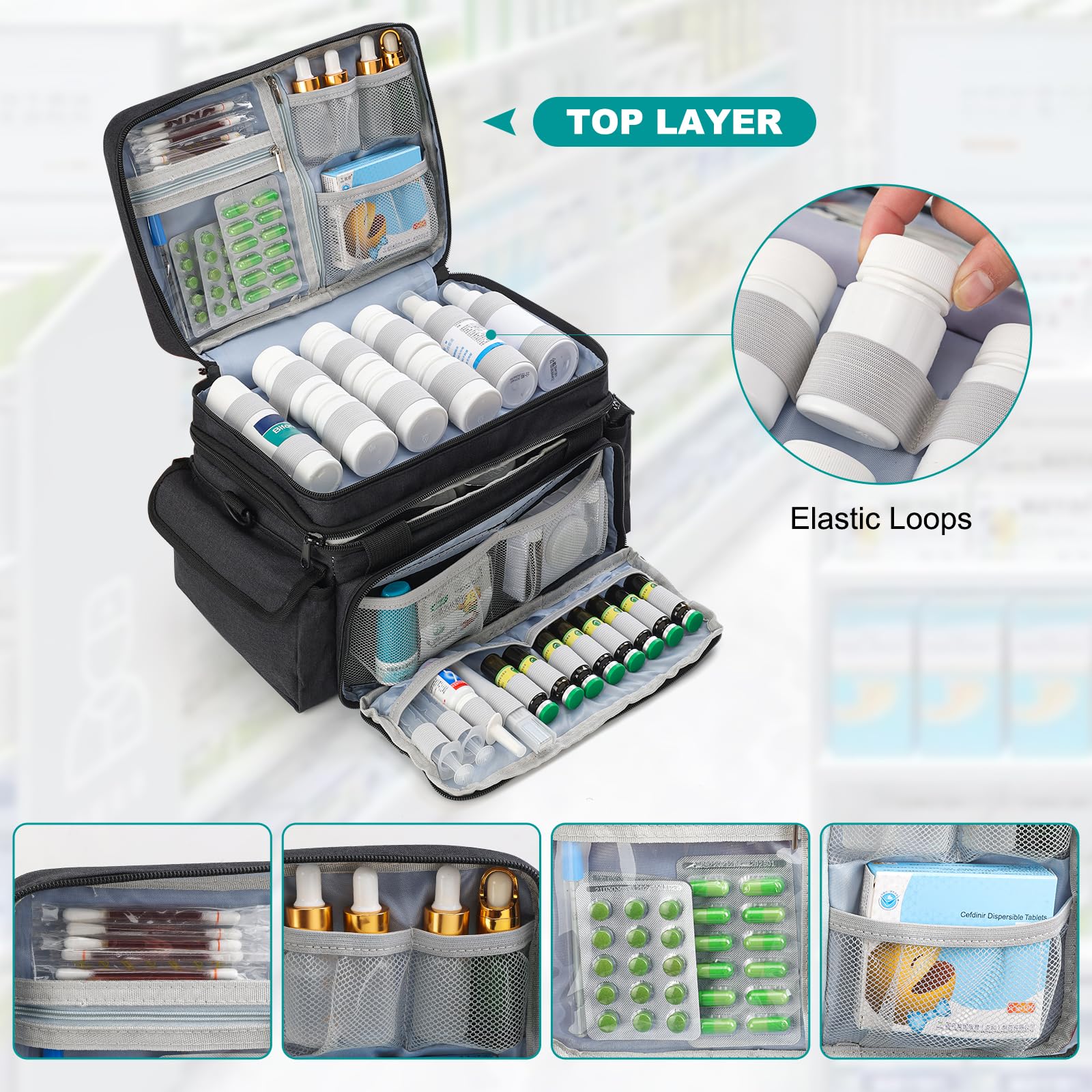 Medicine Organizer with Adjustable Divider, Double-Layer Medicine Bottle organizer Storage