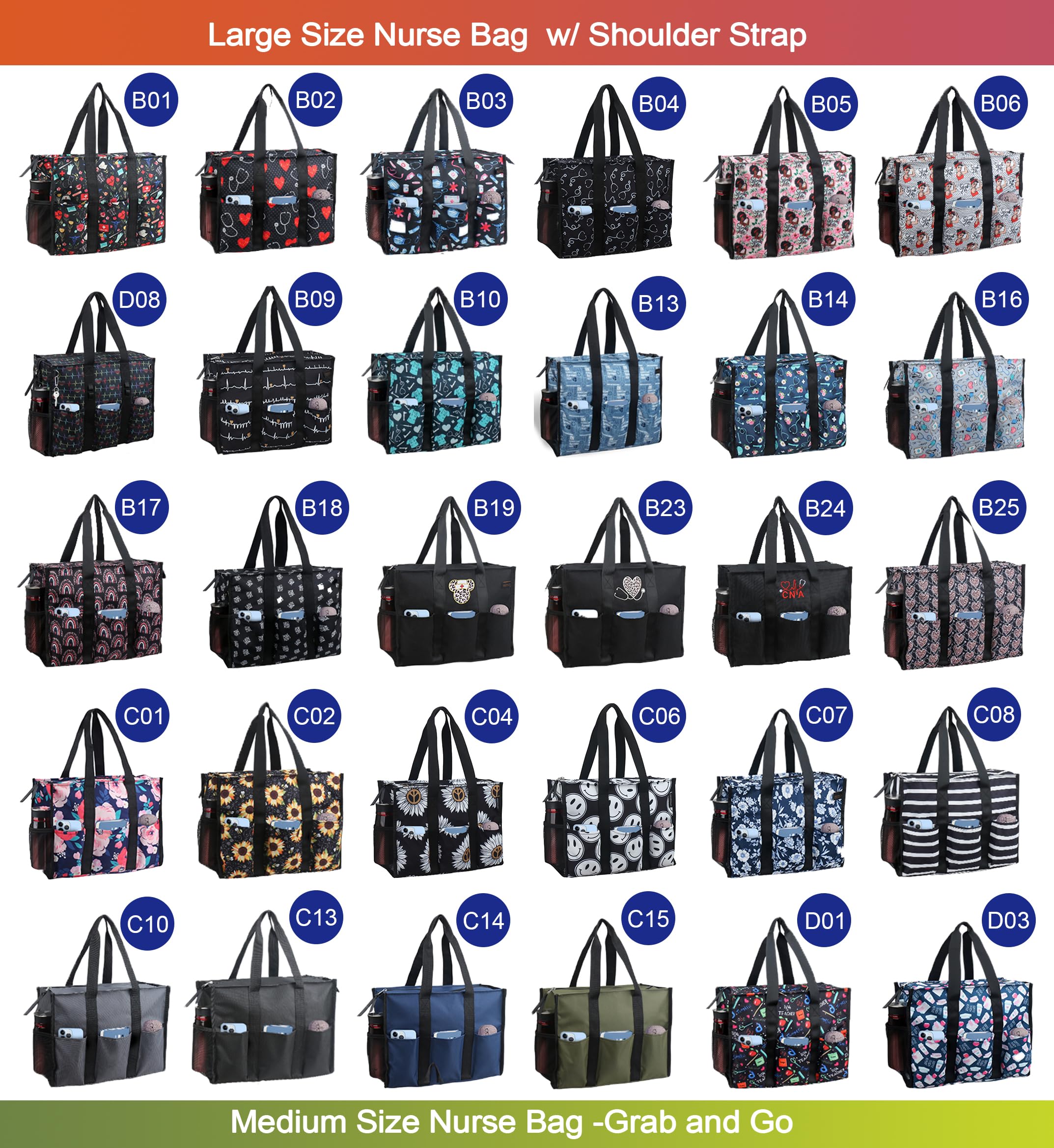 Nurse Bags for Work Nursing Bag Multiple Pockets Waterproof Organizing Zip Top Clinical Bag